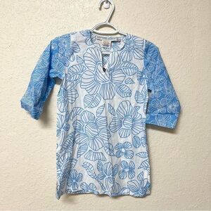 NWT Gretchen Scott Girl's Youth Tunic Shirt Blue Floral Size 6/8 Cotton